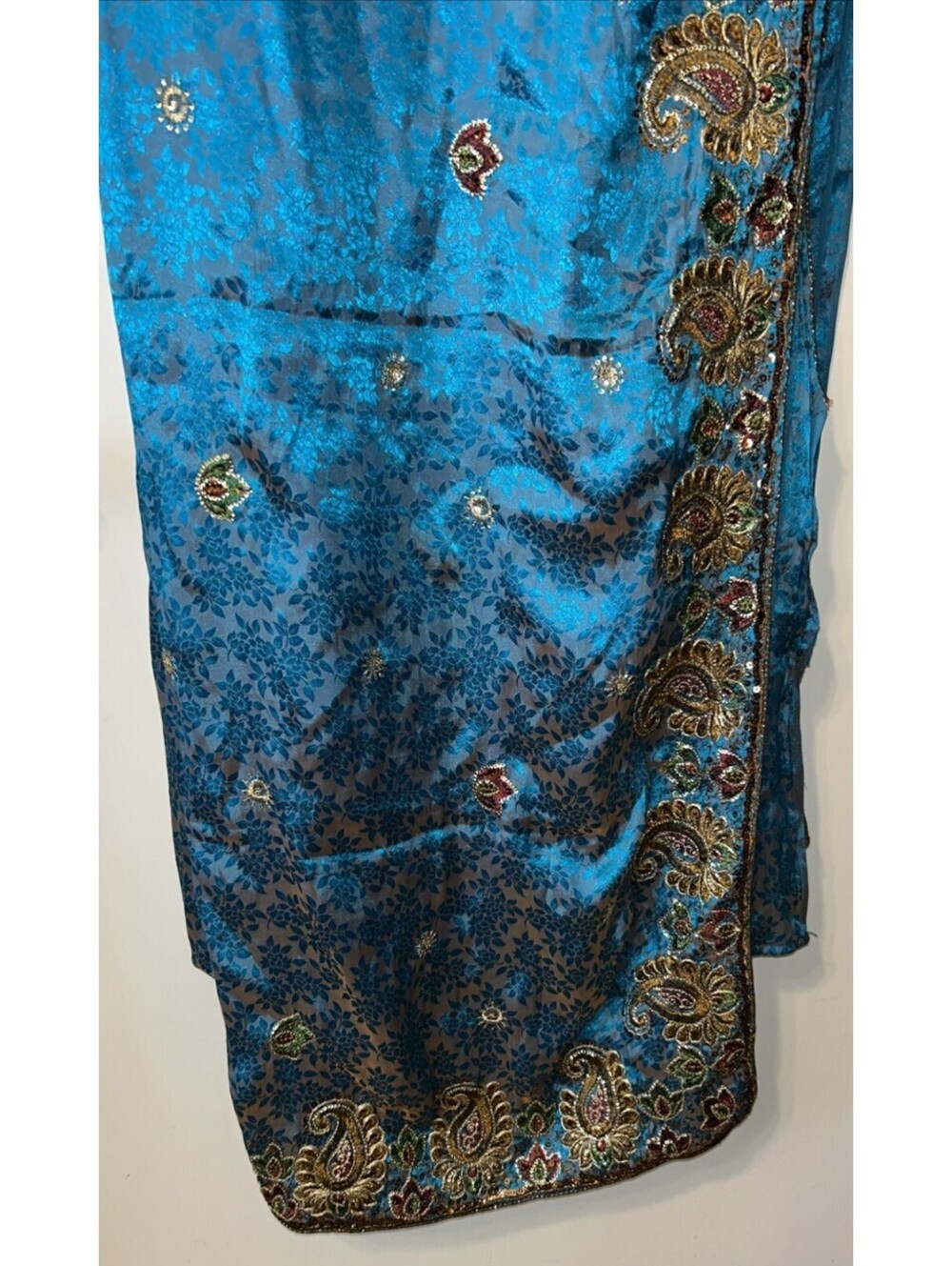 Teal Blue Embroidered Saree Legnth 105" Width 41"